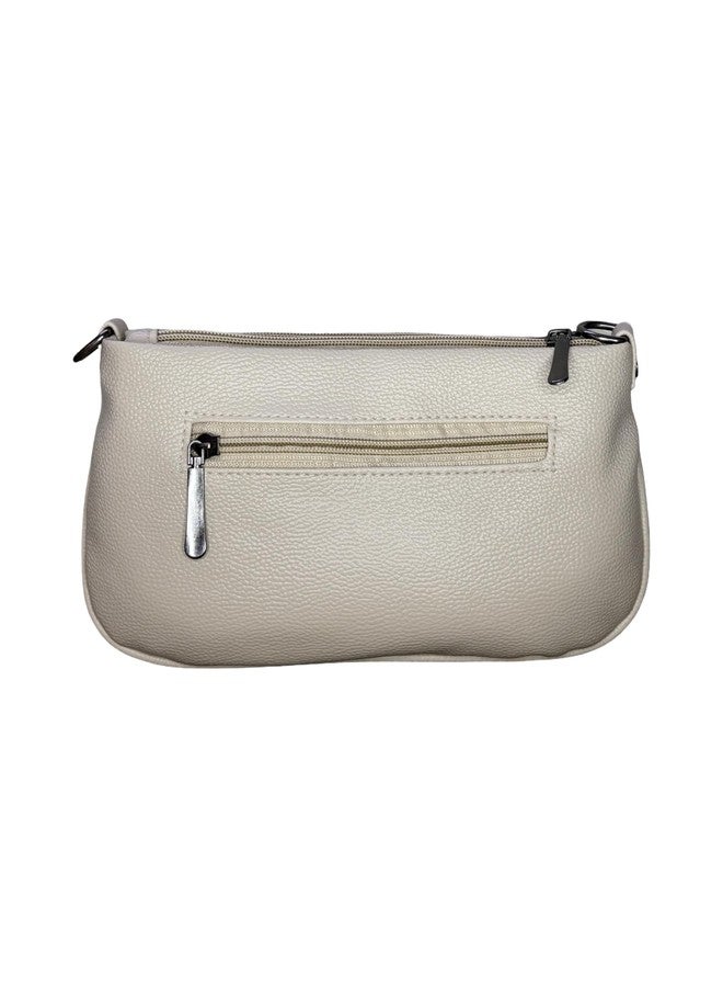 GLOSSY PU Leather Sling Bag | 4 Zip Compartments | Detachable Crossbody Strap | Purse for women | casual bag office bag. (Cream) - Image 3